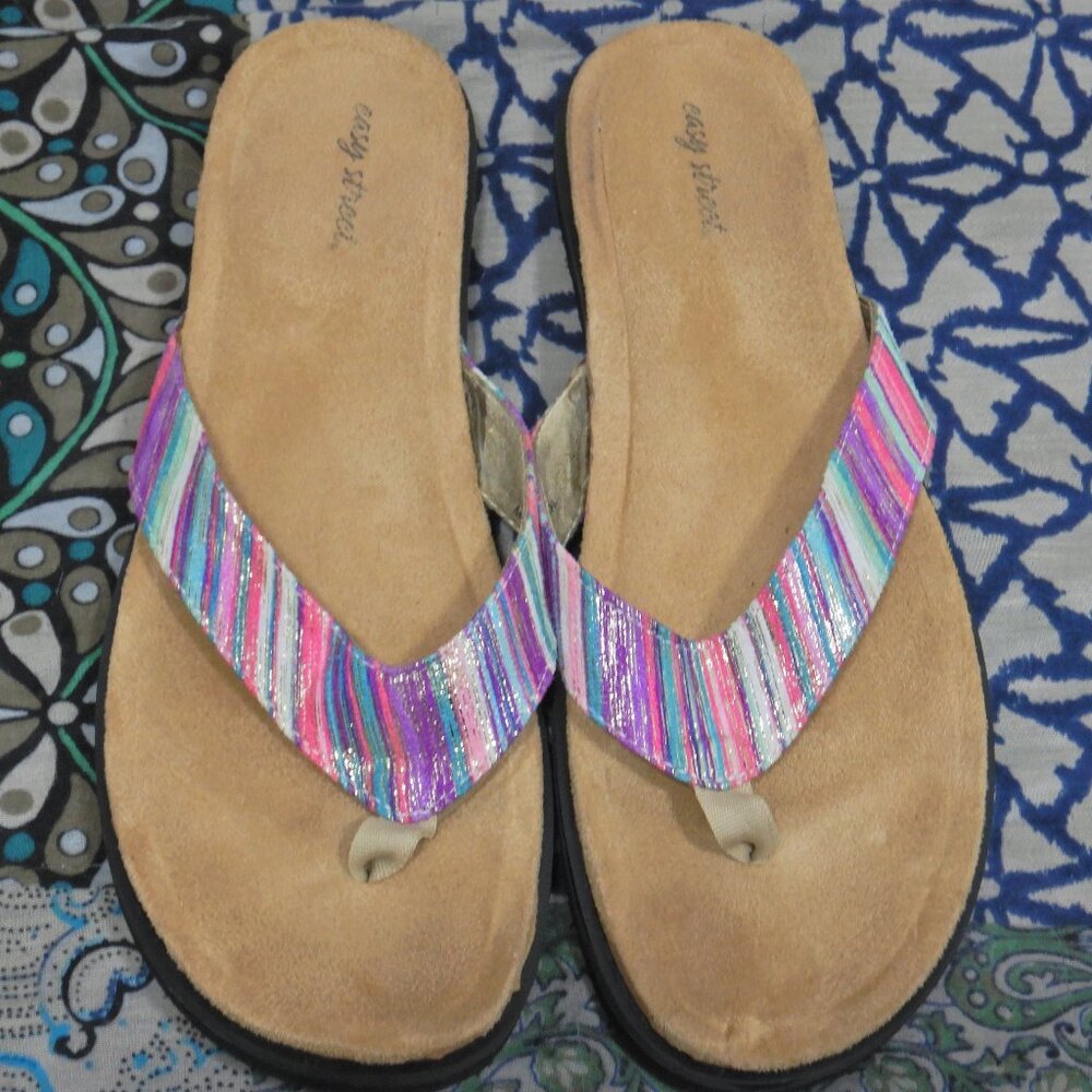 Easy Street Metallic Purple and Pink Flip Flop Sandals